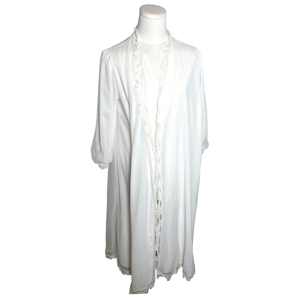 Virginia Wallace Vintage White Lace Lined Peignoir Robe Romantic Bridal Small